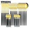 30Pcs Matte Gold Black Handle Tableware Set Stainless Steel Dinnerware Knife Fork Spoon Western Flatware Wedding Cutlery Set