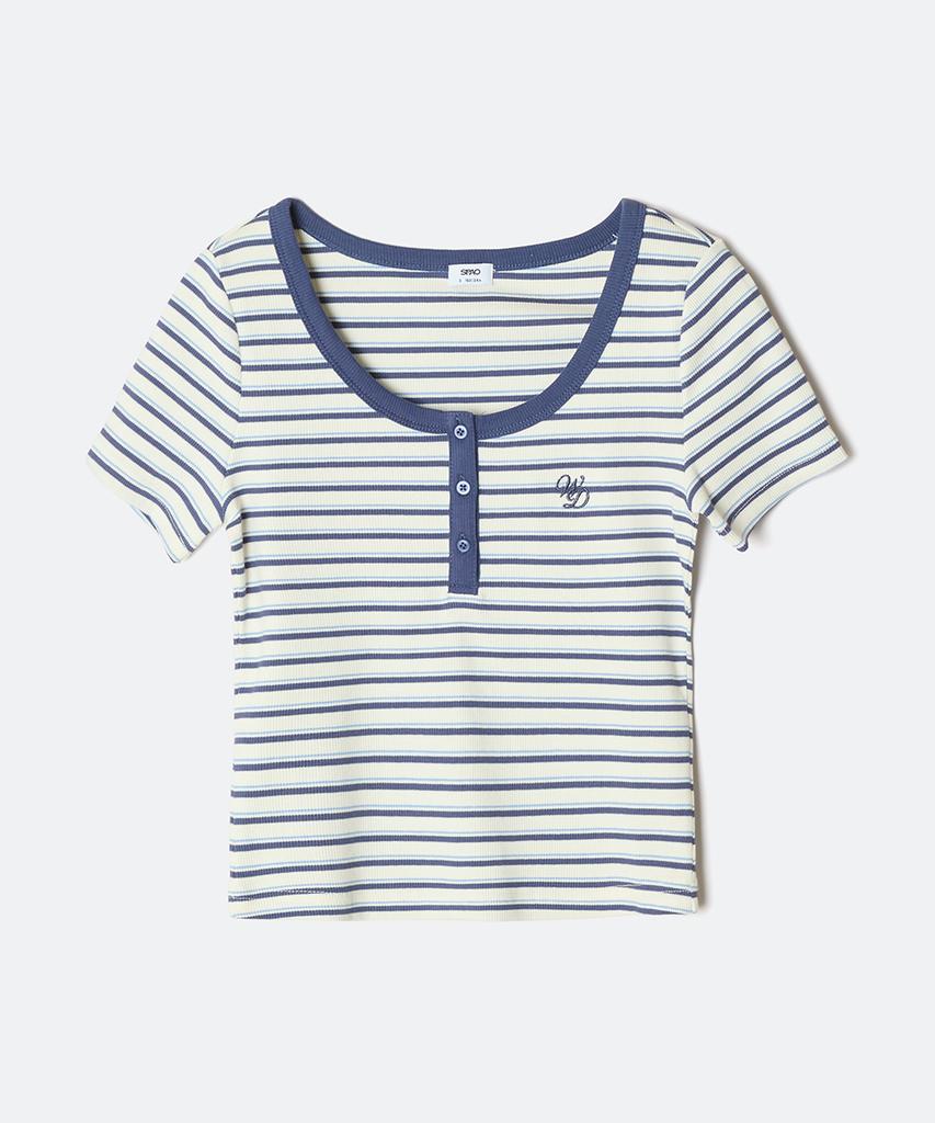 Seupao Multi Stripe Henley Neck Short Sleeve T-Shirt_Sprpg25G50
