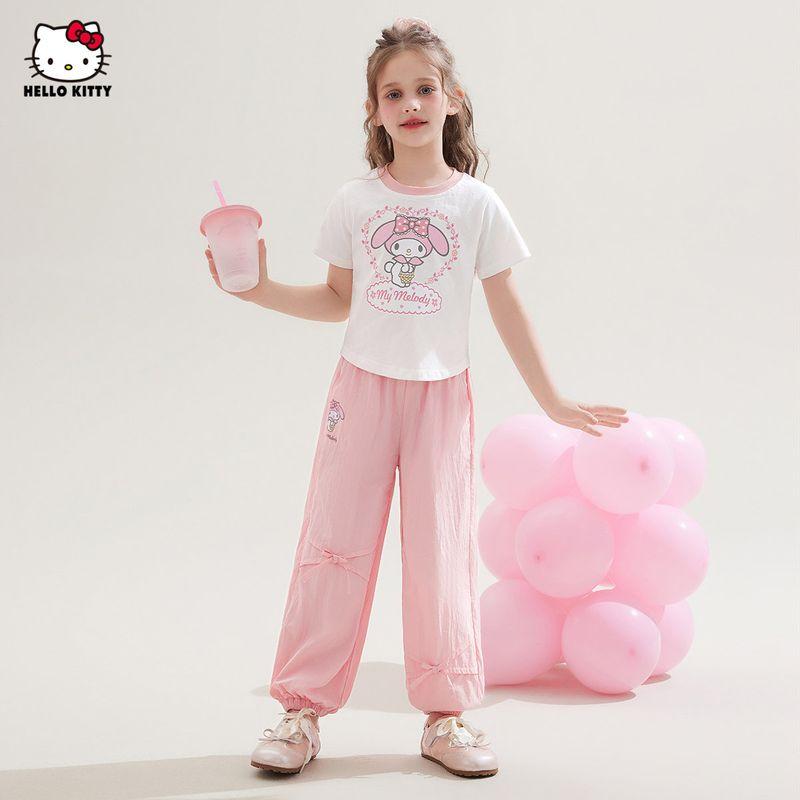 Hello Kitty Girls  Summer Outfit, Stylish Short-Sleeved T-Shirt and Casual Quick-Drying Pants for Older Girls, Children s Two-Piece Set Pink 160