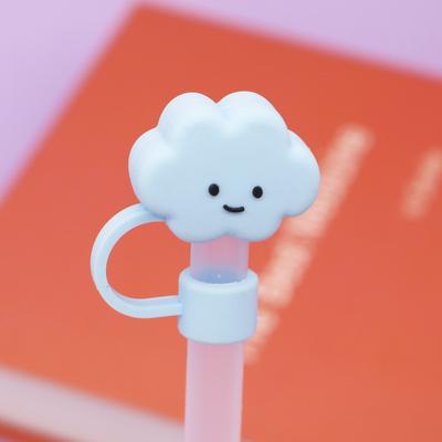 Creative Cloud Strohhalmabdeckung Einfacher Cartoon Weichplastik Weiße Wolke Strohhalm Staubkappe Hellblau