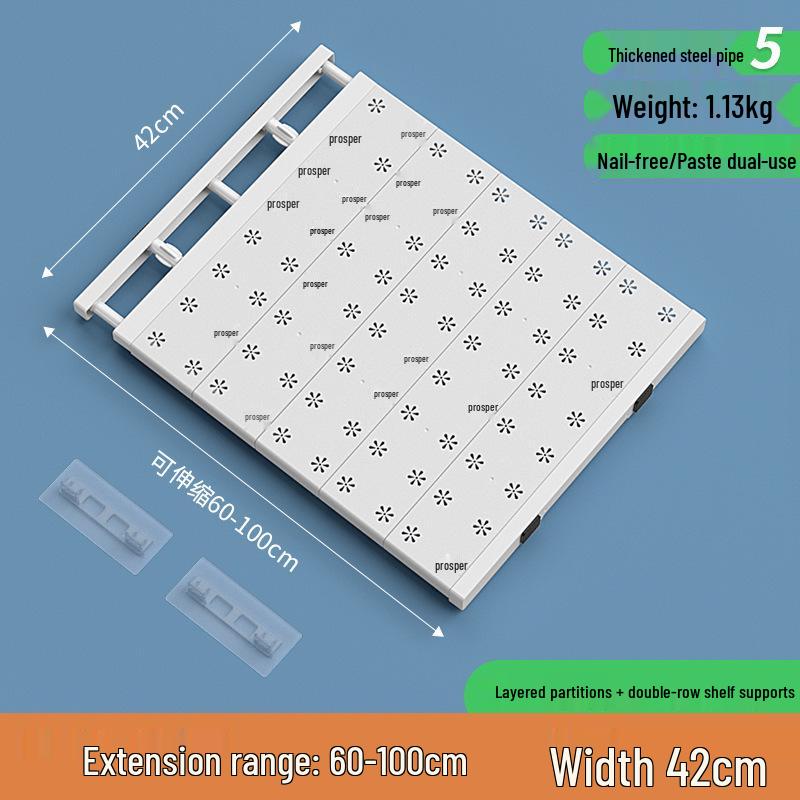 Retractable Wardrobe Storage Rack with Layered Partition for Dormitory Use