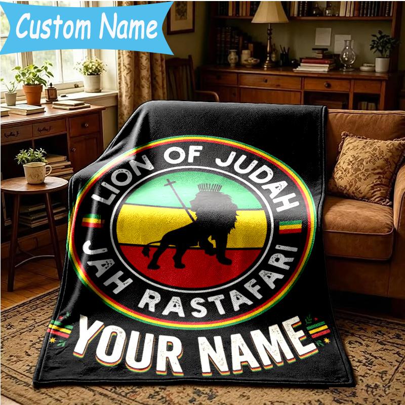 Custom Name Ethiopian Flag Lion Stars Blanket Flannel Blanket for Camping, Hiking, Garden Parties, Picnic Essentials,gift for family and friend