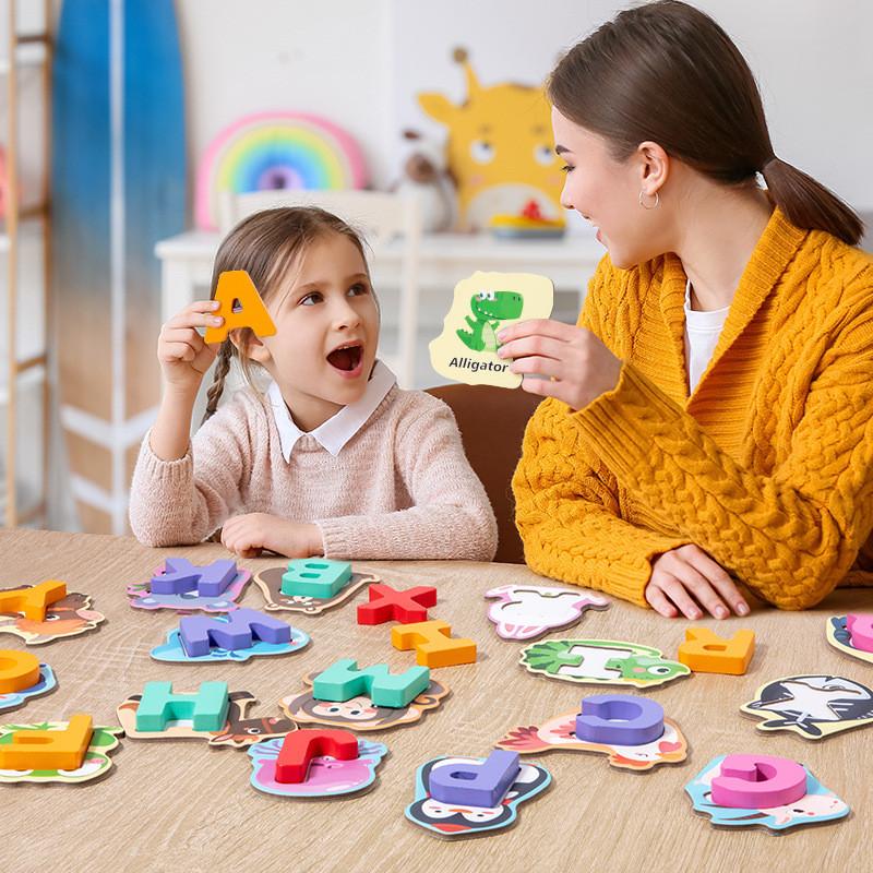 Wooden Childrens Alphabet Animal Puzzle With Educational Blocks For Early Learning