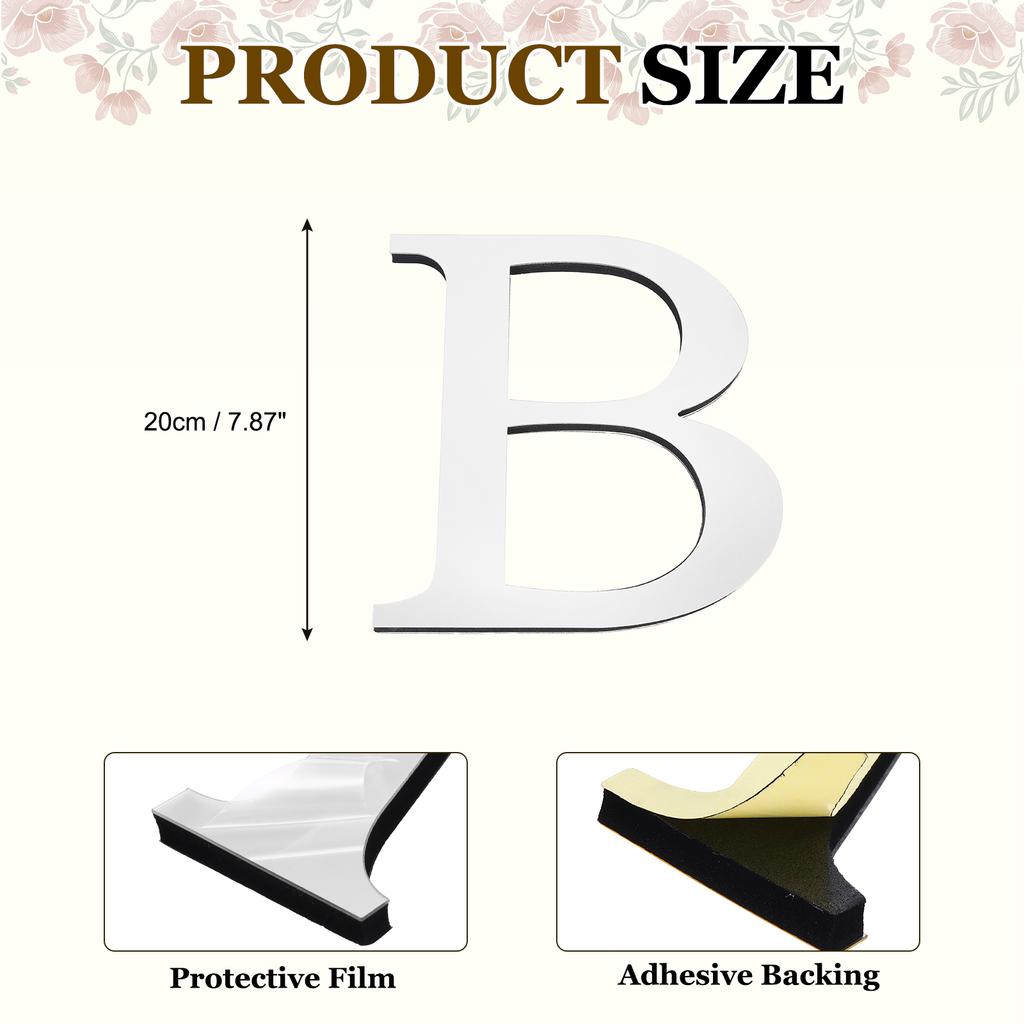 20cm 3D Mirror Acrylic Wall Sticker 26 English Letters Wall Sticker Decals Self-Adhesive Wall Art Mural Home Party Silver