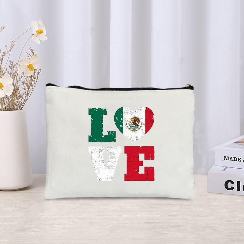 Independencia De Mexico Cosmetic Bag New Hispanic Heritage Month Canvas Zipper Storage Pouch Wallet Office Supplies Pencil Case