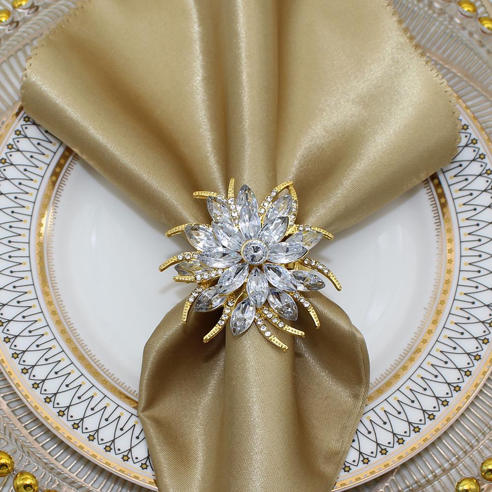 Držák kroužků na ubrousky Lotus Křišťálový květ Spony na ubrousky pro svatbu Den díkůvzdání Vánoční sváteční dekorace HWC93