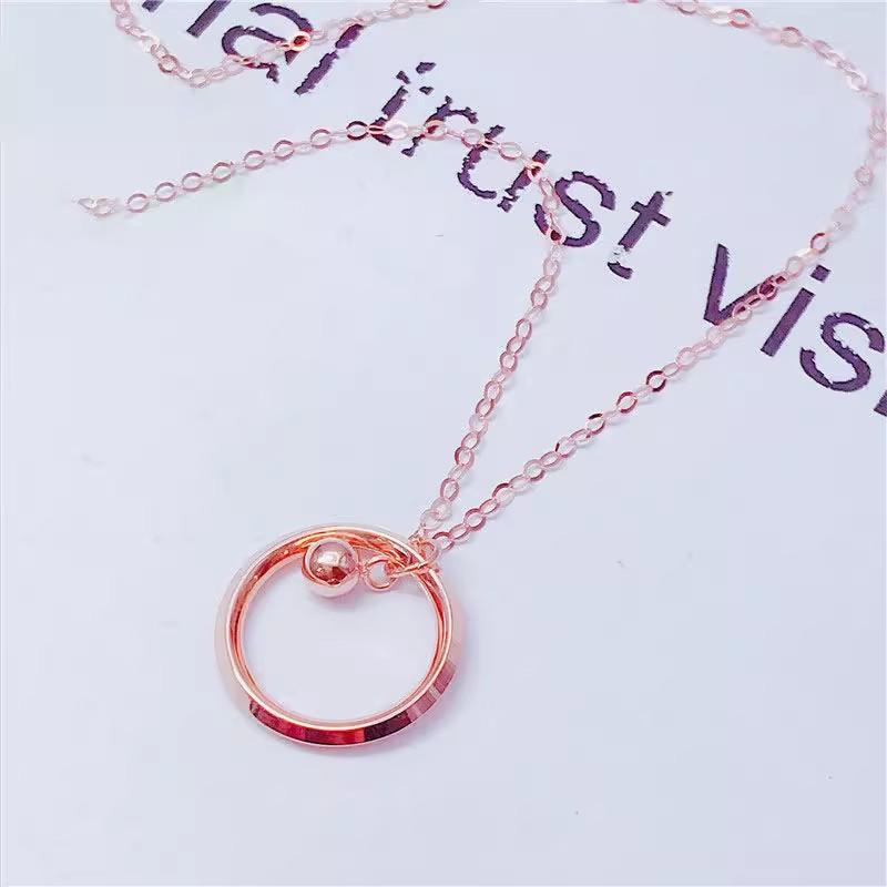 Purple Gold-Plated Rose Gold Round Bead Color Gold Pendant Color Gold Trend Temperament Ring Set Chain Necklace