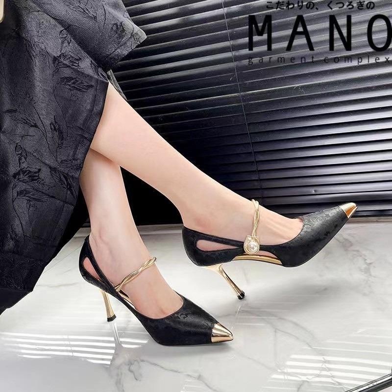Chaussures Femme Slip-on Talons Hauts Mode Escarpins Robe Femme Imprimé Perle Bout Pointu Talons Fins Creux Sandales Femme