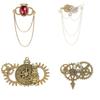Steampunk Badge Brooch Pin for Men Women Vintage Engrave Gear Brooch Clip Dress Shirt Lapel Pin Decorative Corsage Clip