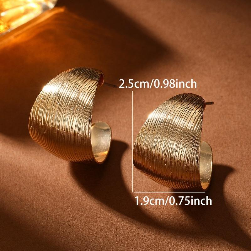 Exaggerated Large Brushed C Shape Wide Surface Light Luxury Earrings For Women