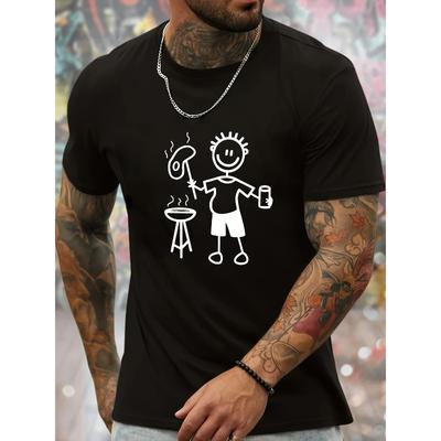 Taglie Europee Estate 2025 Nuova T-shirt Casual da Uomo Elegante per Esterno a Maniche Corte con Girocollo e Stampa con Disegno "Figura Lineare Creativa".