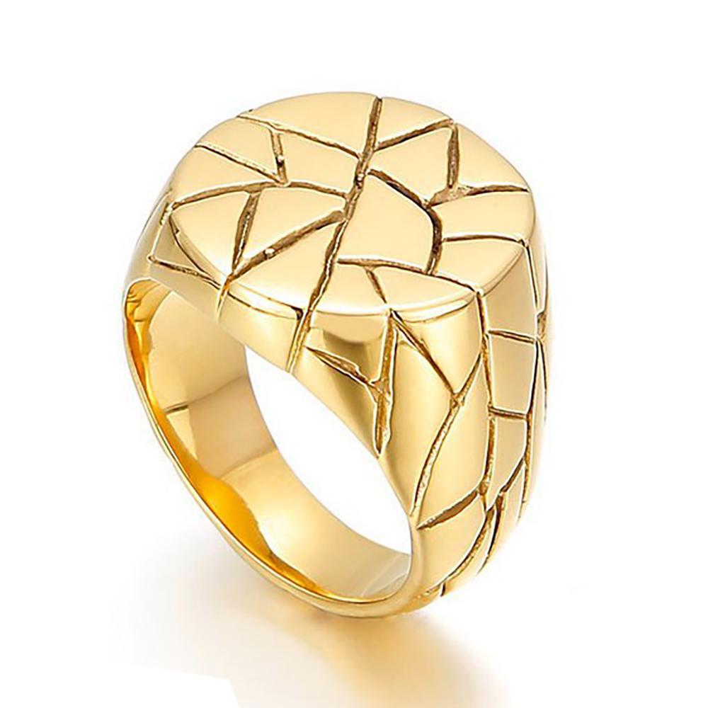 

New Fashionable Round 21MM Irregular Crack Ring Stainless Steel Diamond Pattern Wide Version Men Ring 12 золотий