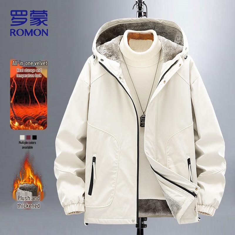 

ROMON Men s Loose-Fit Hooded Fleece-Lined Winter Jacket 5XL