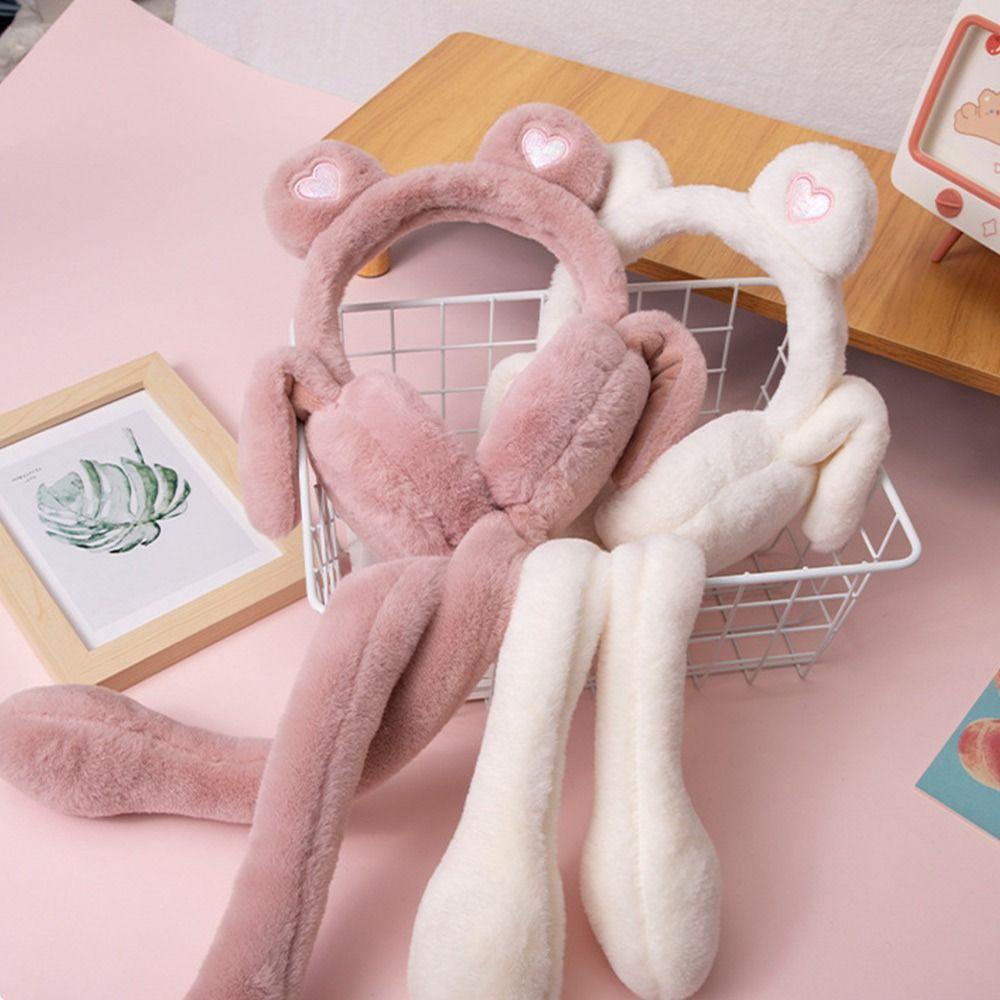 Moving Jumping Ears Winter Warm Earmuffs Heart Bear Plush Ear Muffs  for Ladies Girls
