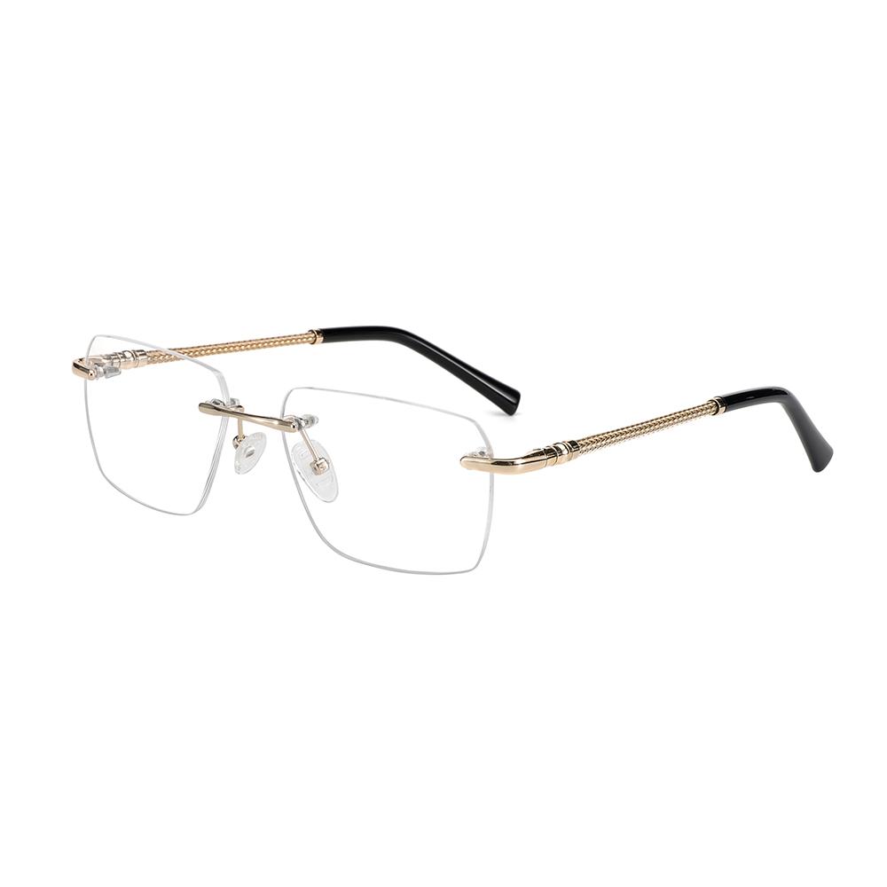Fashion Custom Logo Gold Unisex Eyeglasses Stainless Square Rimless Glasses Frame for Men for Women