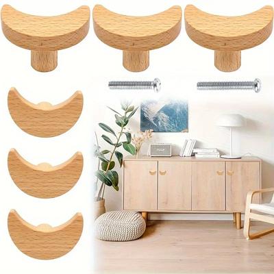 6pcs Bohemian Dresser Knobs, Beechwood Drawer Knobs, DIY Home Projects for Closets, Drawers, Cabinets with Screws
