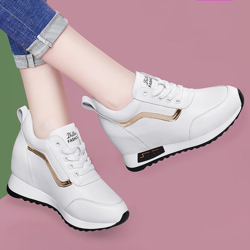 Inner Height Increase Leather Surface Women's Shoes Spring Sports Shoes Soft Leather Long Wear Not Tired Travel Shoes