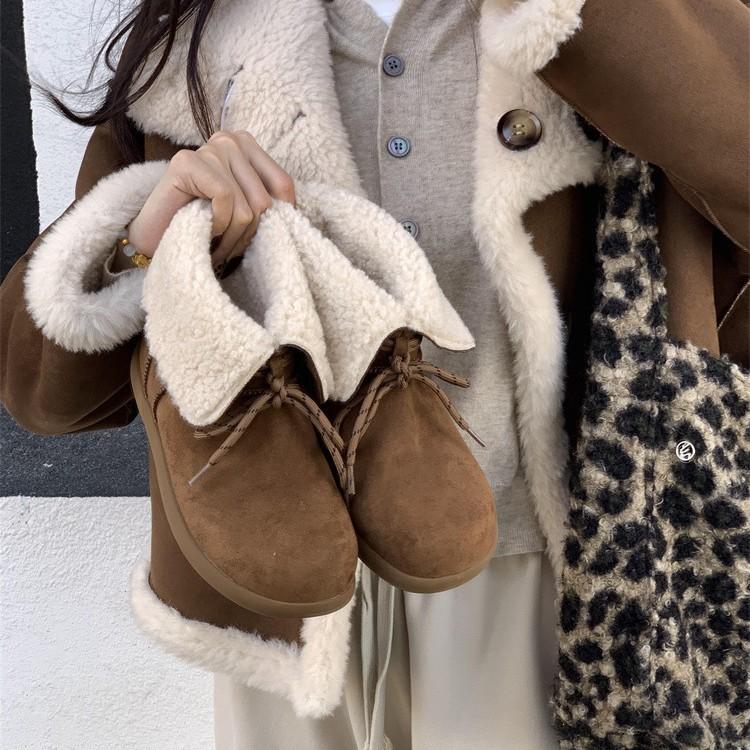 Sheepskin version! Small thick-soled snow boots women's boots autumn and winter fluffy boots thermal velvet cotton shoes Boken short boots
