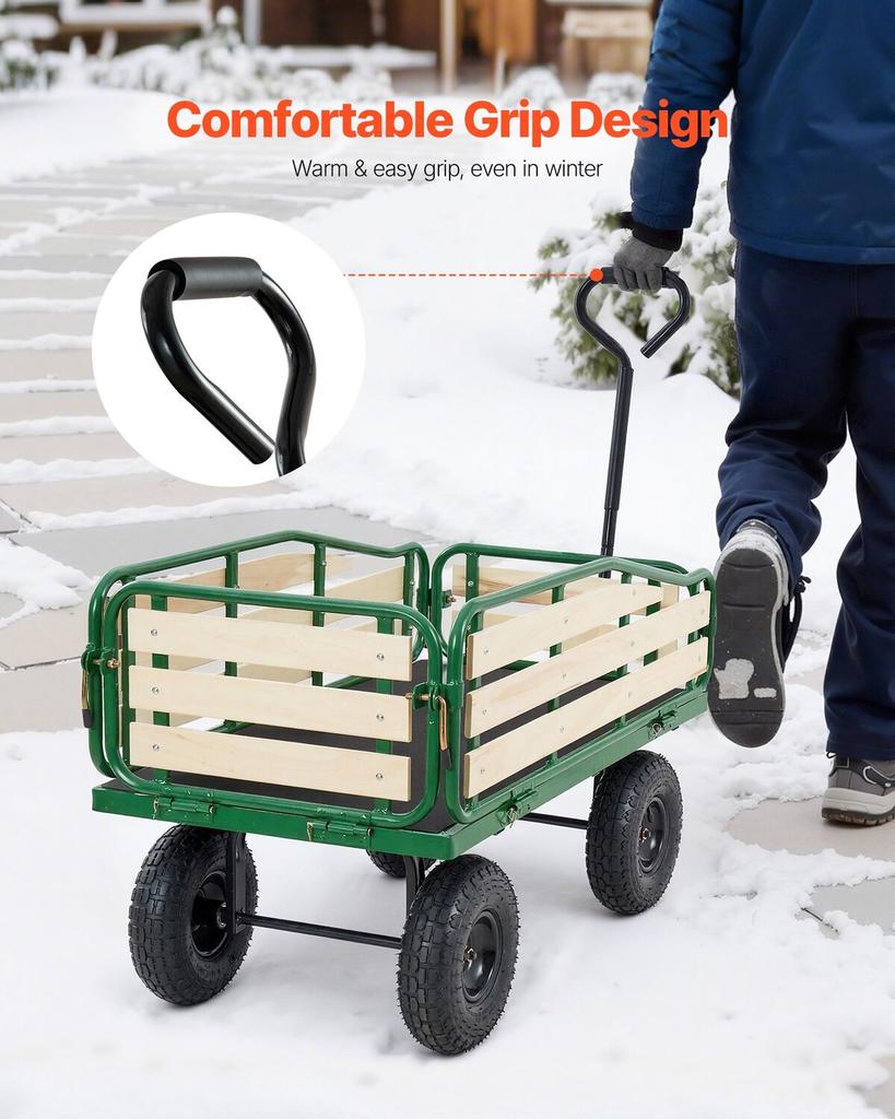 Pull-Along Wagon for Kids,101 cm Toddler Wagons with Foldable Wooden Panel & Handle, Supports up to 250kg, 25.4cm All-Terrain Tires, Utility Wagon