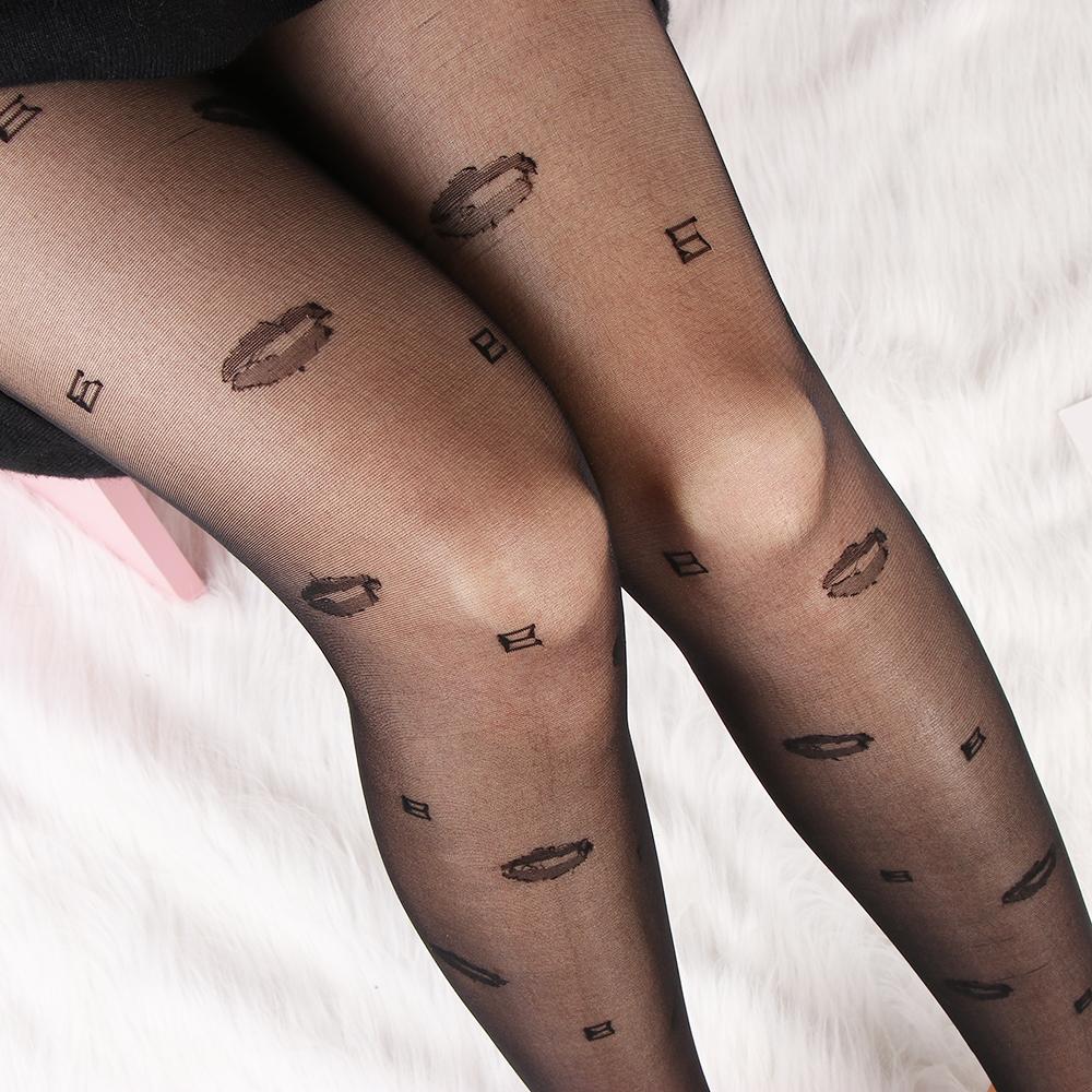 Sexy Women love Dot Embroidery Silk Stocking Thin Vintage Faux Tattoo Thigh Sheer Pantyhose Female Elastic Hosiery girls Tights