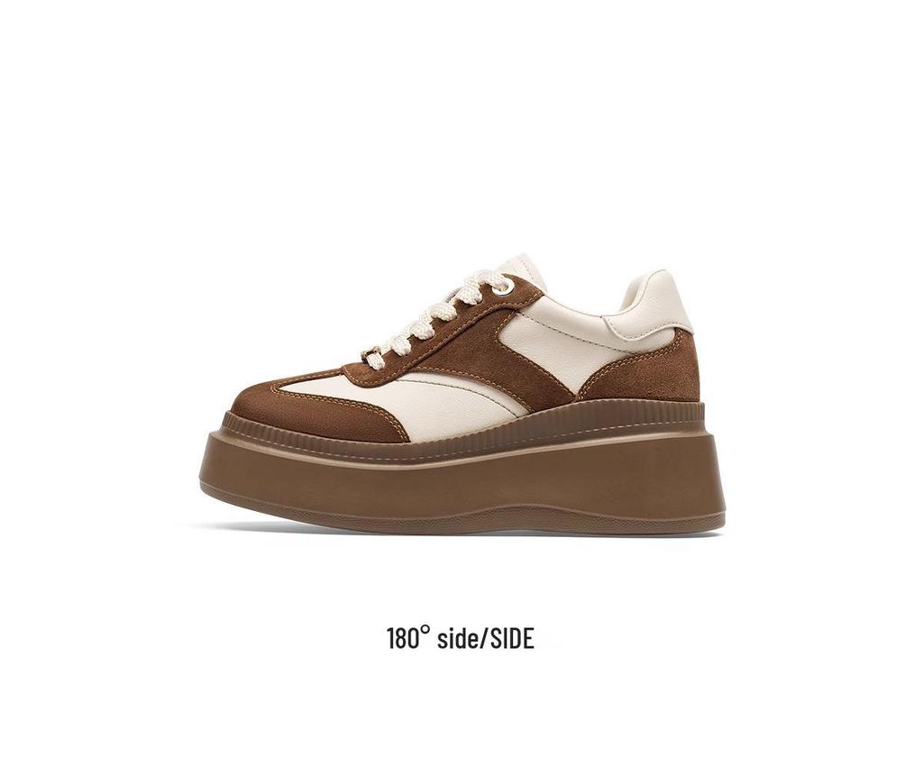 8CM Women's Small Height-Increasing Brown Platform Training Shoes - 2025 Trendy Style Casual Sports Board Shoes