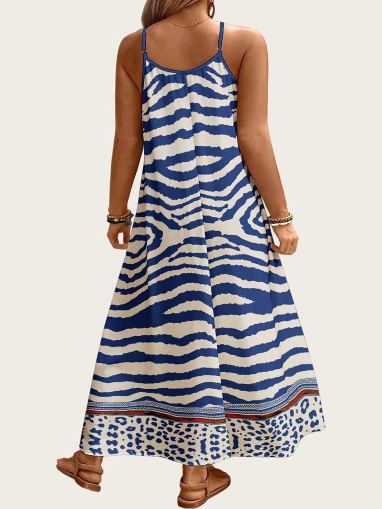 Bohemian Zebra Print V-neck Maxi Dress