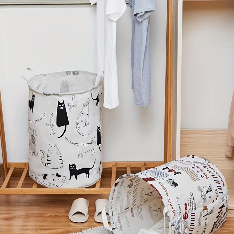 1 Faltbarer Aufbewahrungskorb rund mit Cartoon-Katzenmuster - Tragbarer Aufbewahrungskorb mit großem Fassungsvermögen und offenem Oberteil, geeignet für Badezimmer, Balkon