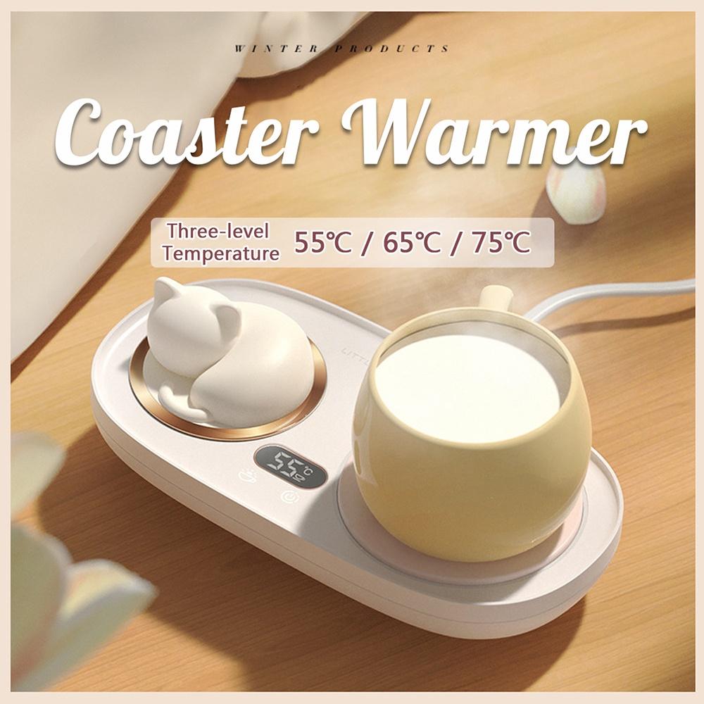 20W Thermostatic Heat Pad Electric Cup Heater Coffee Mug Warmer Cat Heating Coaster Coffee with Night Light Pink / White
