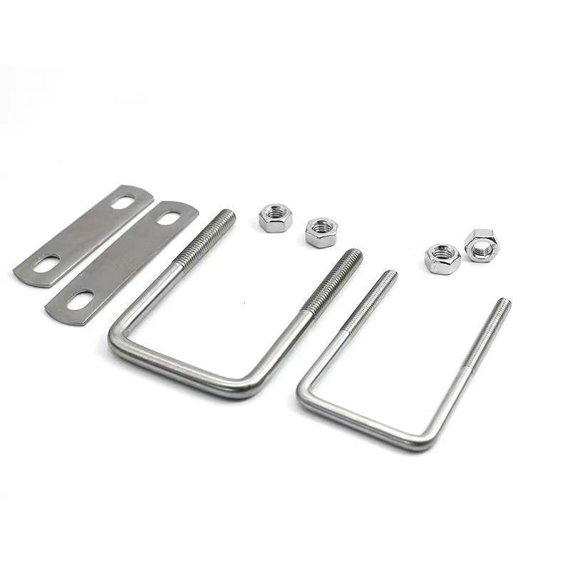 Stainless Steel Square U-bolts Bolt Right Angle Screw Clamp Nuts Plate Bolt Set Clamp Tube Holder Fixed Buckle Fasteners M6/M10