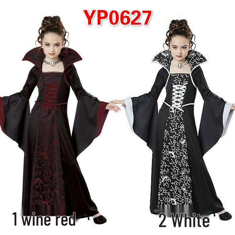 Mittelalterliches Hexenkostüm für Kinder: Stehkragen, Schnürung, Glockenärmel, Halloween-Kleid