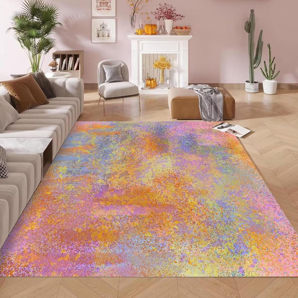Rosa Blau Farbverlauf Glitzer Teppich, Pastell Funkelndes Pulver Einfaches Uni Muster, Rutschfeste Waschbare Matte für Wohnzimmer Sofa Esstisch