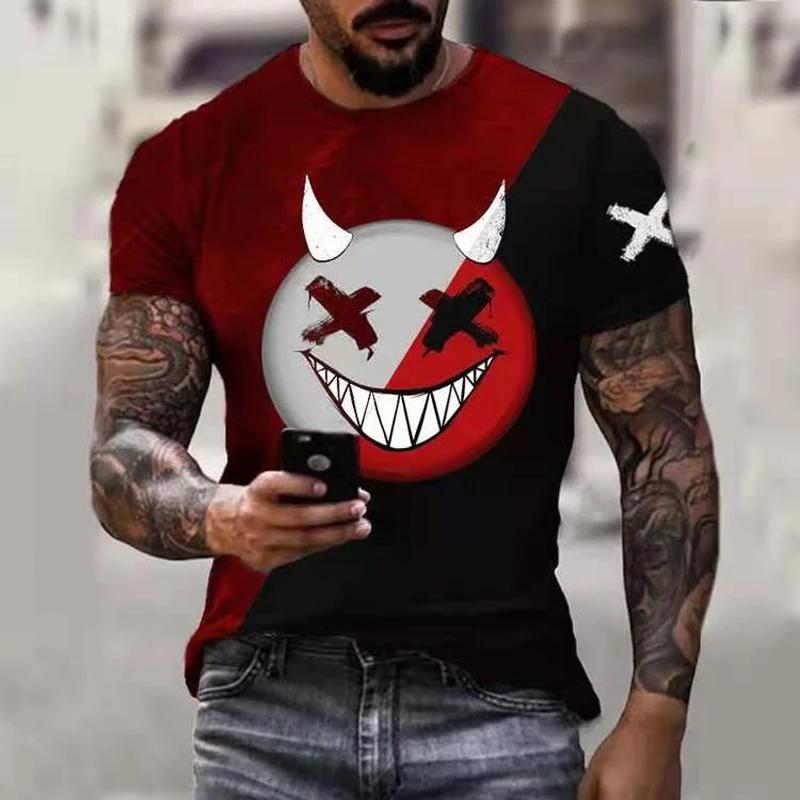Men's T-shirt Casual Short Sleeved Hip-hop Smiling Face Printed T-shirt