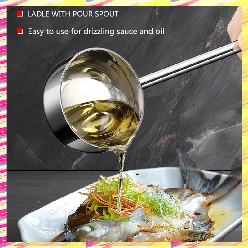 ABJJ Small Soup Ladle Metal Deep Spoon With Pour Spout 2 Oz Long Handle Gravy Ladles Heat-Resistant Stainless Steel 10.5 Inch 14