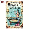 Vintage Mermaid Bath Tub Tin Sign, Rustic Metal Poster Wall Art Decor 8x12 Inch for Kitchen