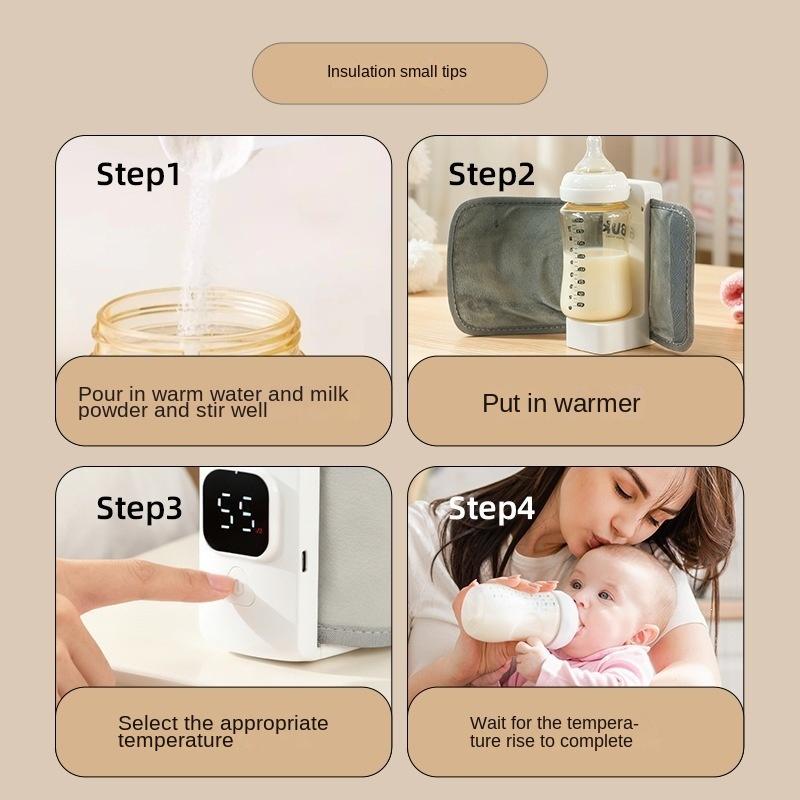Scaldabiberon Portatile Wireless, Manicotto Scalda Latte per Bambini Ricaricabile a Temperatura Costante per Viaggi all'Aperto, Grigio