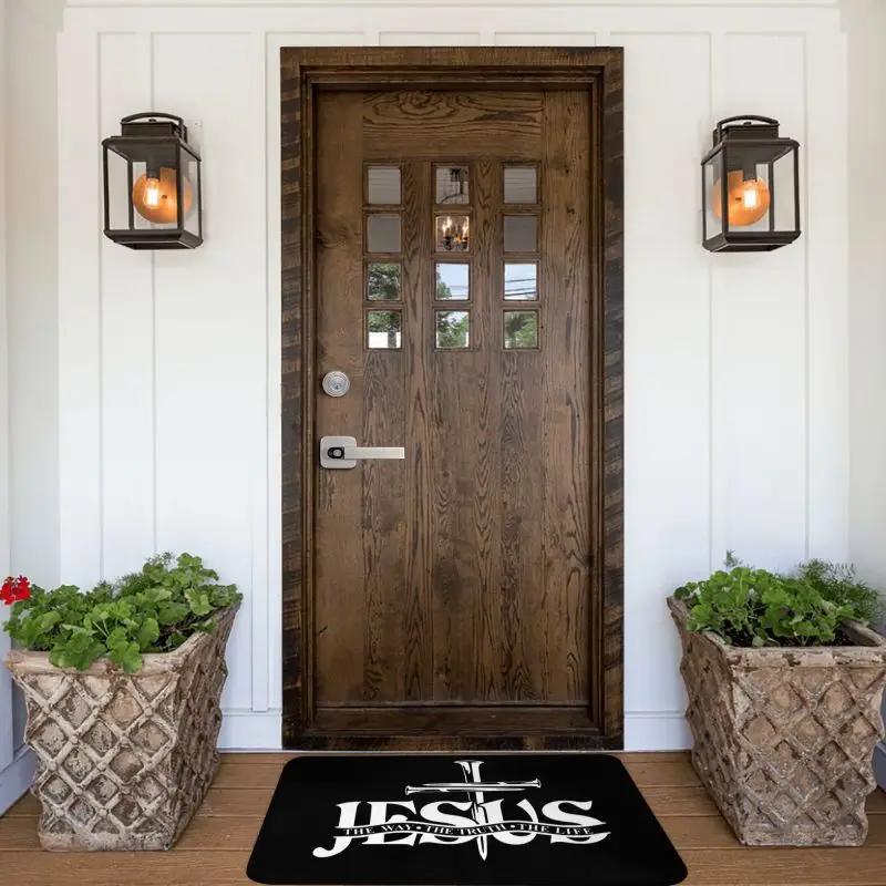 Custom Jesus The Way The Truth The Life Doormat Anti-Slip Entrance Mats Religion Cross Christian Faith Balcony Room Carpet Rug