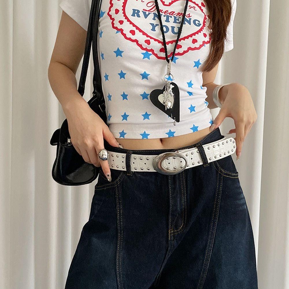 Y2k Women's Rivet Belt Gothic Dress Jeans Belt Niche Leather Waist Belt  Streetwear