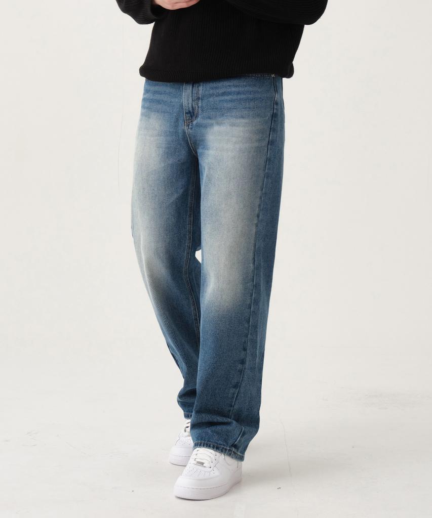 Akeusi Daily Semi-Long Wide Denim Pants (Blue Wash)