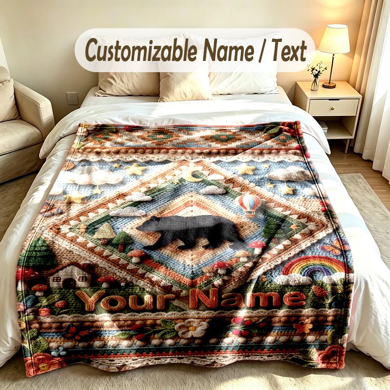 Teddy Bear Theme Custom Blanket Personalized Name & Text Customized Soft Warm Throw Blanket Home Decor