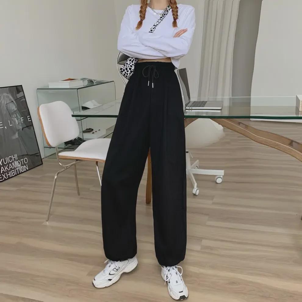 6535 Cotton Korean Casual Gray High-Waist Sports Leggings for Spring & Autumn