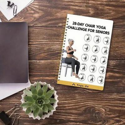 Yousheng 28denní výzva židličkové jógy Zápisník s pevnou vazbou Silný papír Plánovač fitness pro seniory Začátečníky Všestranný dárek pro Domácí kancelář Školu