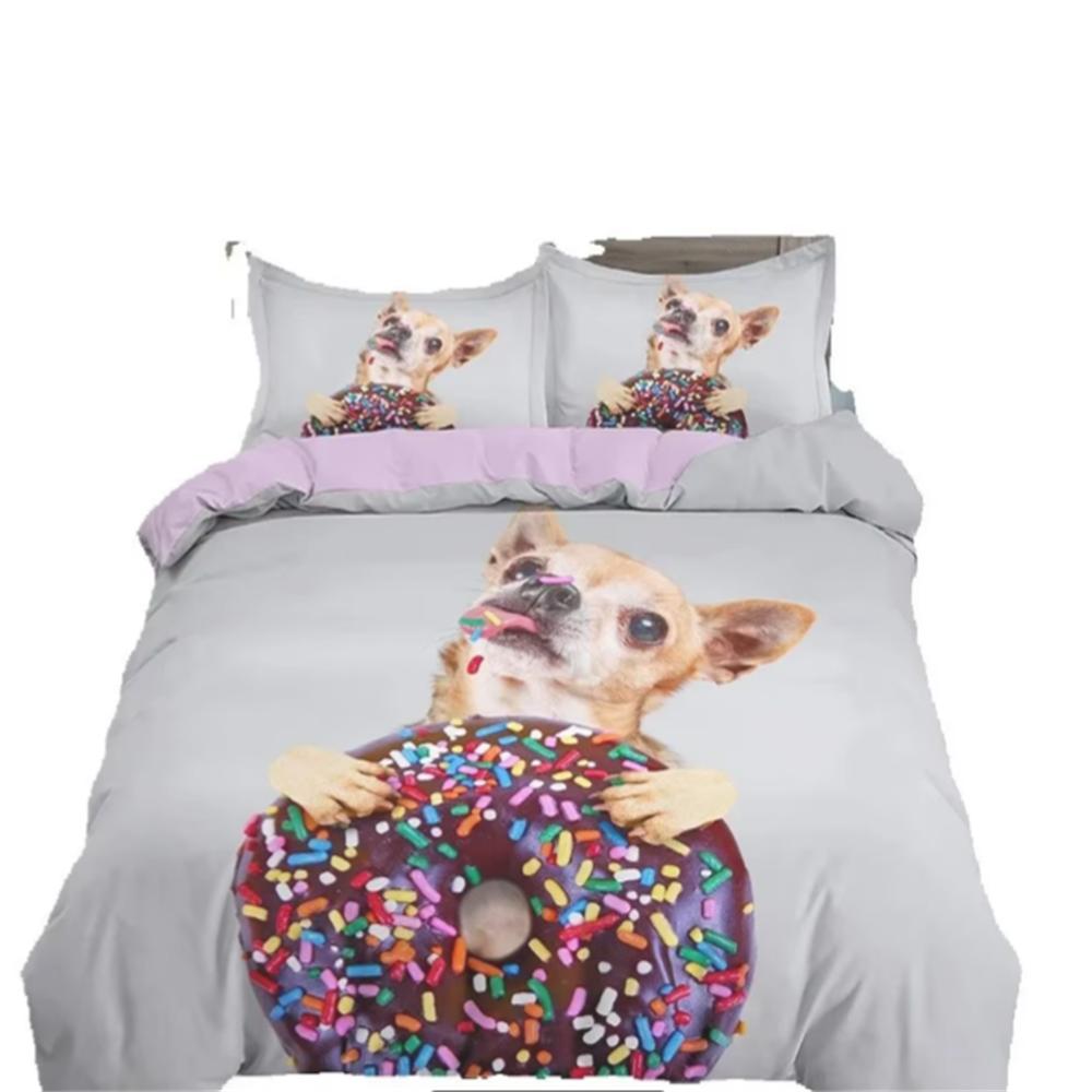 Animal Pet Duvet Cover Set Cute Dog Hugging Donut Bedding Set For Kids 3D Dog Comforter Cover Soft Polyester Quilt Cover