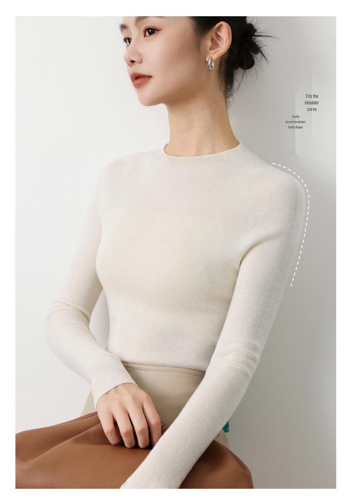Top-Quality Seamless 100% Wool Half-High Neck Sweater, Slim Fit Knit Base Layer for Autumn & Winter.
