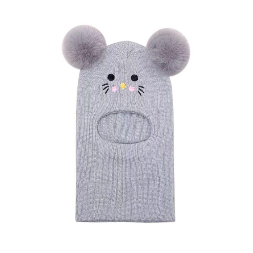 Double Pompom Knit Balaclava Hat Windproof Full Face Neck Cover Ear Protection Caps Autumn Winter