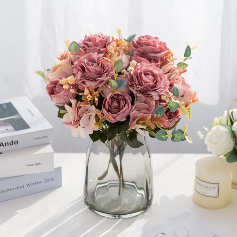 Artificial Rose Peony Bouquet High Quality Fake Flowers Festival Home Decora Diy Crafts Plants Arrangement Wedding Garden Bonsai