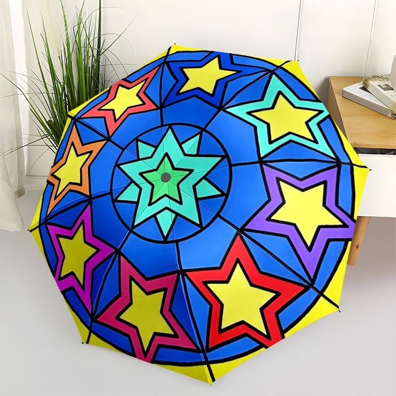 

1pc Star Mandala Pattern Automatic Open/Close Folding Umbrella - Compact 8-Rib Design, Daily Use, Perfect Gift for Friends & Family yy251124222