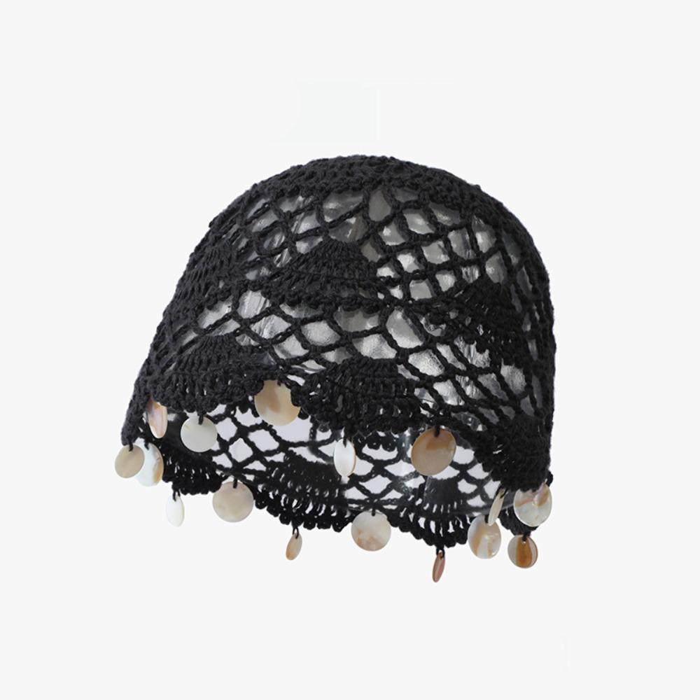 Solid Color Shell Tassels Hat Thin Bohemian Style Beanies Fashion Woven Pullover Cap Pullover Hat