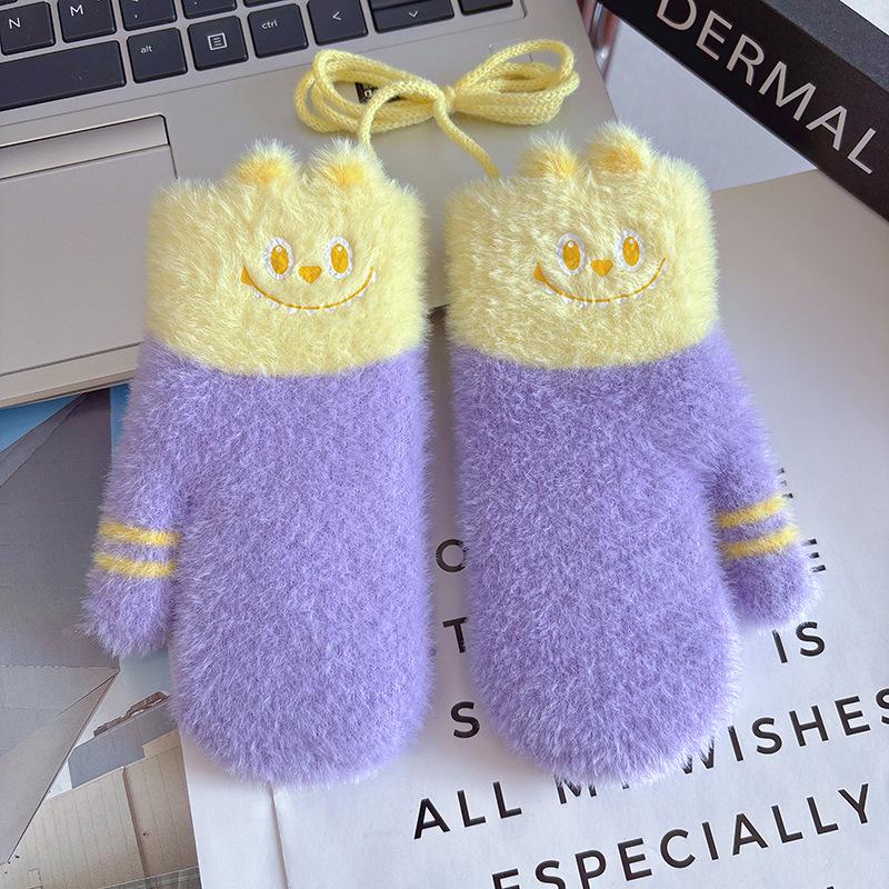 Luvas de Inverno para Crianças com Cordão - Fofas, Grossas, Com Veludo Extra para Idades 3-6, Meninos e Meninas, Proteção Contra o Frio e Calor