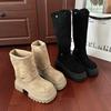 The new models are heightened and piled up to look thin, folded, autumn and winter women's short boots, medium tube and thick sole, two knight boot