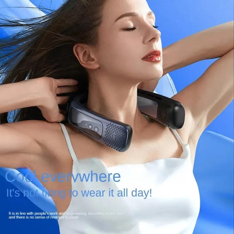 Portable Neck Cooling Fan Hands Free Bladeless Powered Wearable Personal Fan USB Rechargeable Headphone